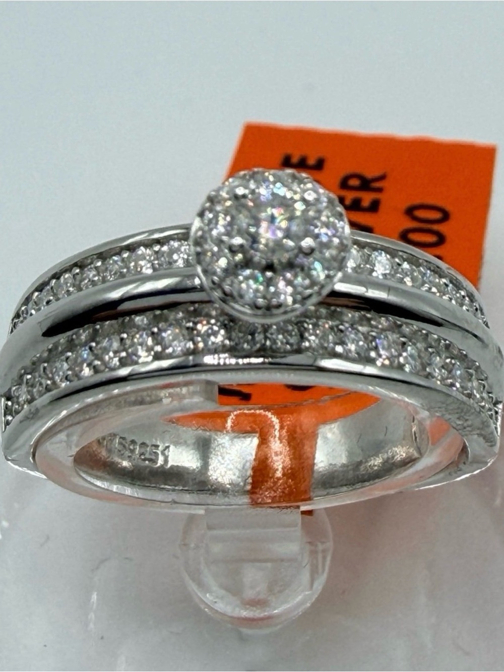 1CTW Moissanite Halo Bridal Ring Set In 925 Sterling Silver Size 7